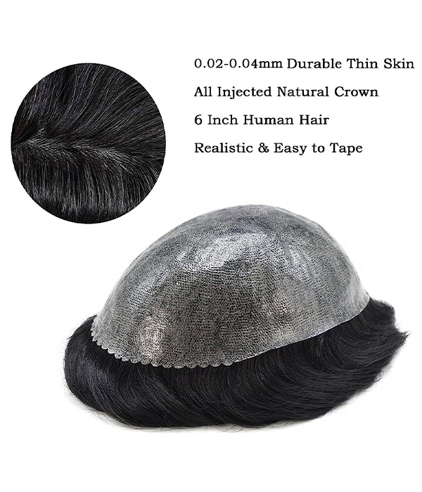 Fashion Natural Toupee for Men Human Hair Replacement System Thin Skin Hair Piece