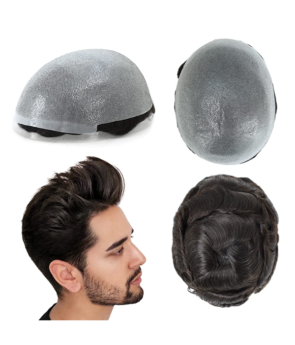 Fashion Natural Toupee for Men Human Hair Replacement System Thin Skin Hair Piece