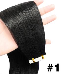 Rebecca 100% Hand-Tied Invisible Tape In Hair Extensions 20Pcs Virgin Human Hair - #1 Jet Black