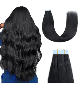 Rebecca 100% Hand-Tied Invisible Tape In Hair Extensions 20Pcs Virgin Human Hair - #1 Jet Black