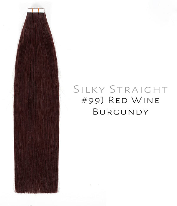 Rebecca 99J Tape In Hair Extensions 100% Remy Hair Silky Straight Seamless Tape In Human Hair Extensions - #99J Burgundy