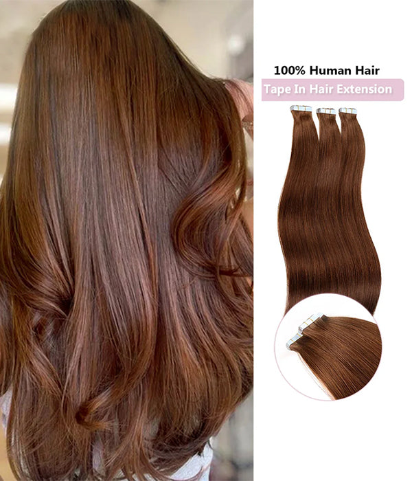 Rebecca Brazilian Hair Natural Color Hair Tape in Hair Extensions Human Hair Extensions - #4 Medium Brown