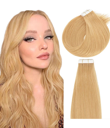 Rebecca Brazilian Human Hair Straight Extensions Skin Weft Adhesive Glue On Salon Quality - #27 Caramel Blonde