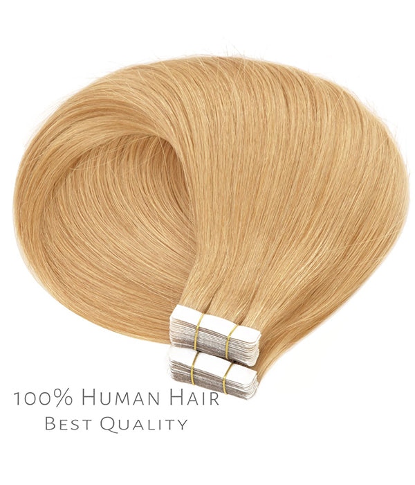 Rebecca Brazilian Human Hair Straight Extensions Skin Weft Adhesive Glue On Salon Quality - #27 Caramel Blonde