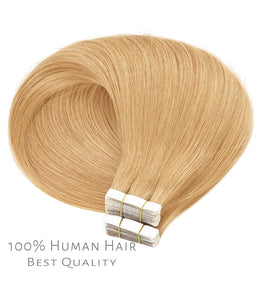 Rebecca Brazilian Human Hair Straight Extensions Skin Weft Adhesive Glue On Salon Quality - #27 Caramel Blonde