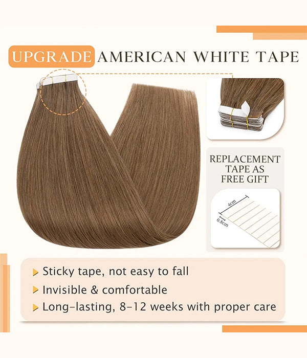 Rebecca Real Human Hair Straight Tape In Human Hair Extensions 50G/Pack For Women - #6