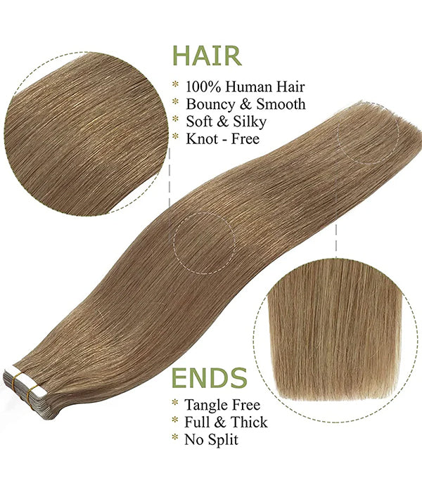 Rebecca Seamless Injected 100% Hand-Tied Invisible Tape In Hair Extension 20Pcs Virgin Human Hair - #8