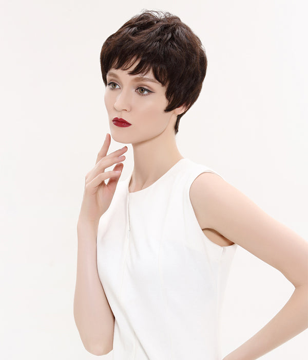 Rebecca Super Natural Short Wigs With Bangs 100% Remy Human Hair Lace Wigs