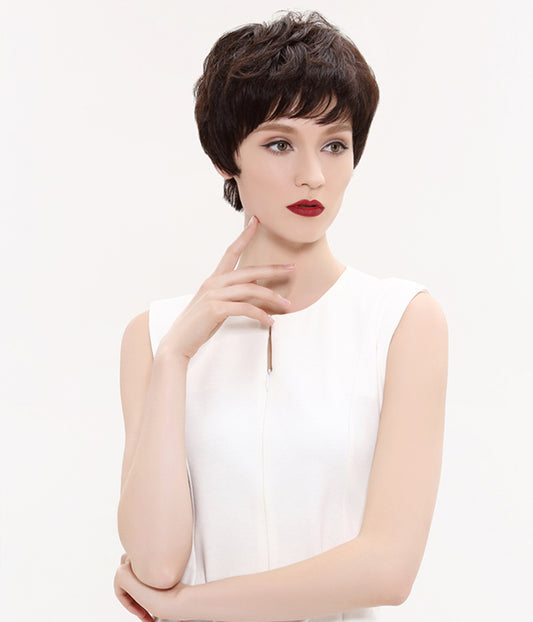 Rebecca Super Natural Short Wigs With Bangs 100% Remy Human Hair Lace Wigs