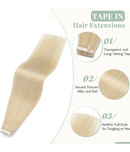 Rebecca Tape in Hair Extensions Blonde Tape in Extensions Remy Hair Straight Natural Tape in Real Human Hair- #613 Blonde