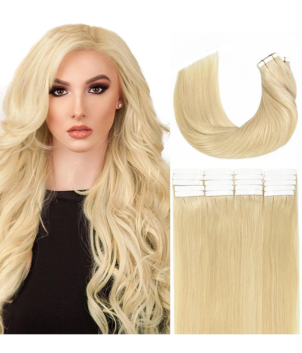 Rebecca Tape in Hair Extensions Blonde Tape in Extensions Remy Hair Straight Natural Tape in Real Human Hair- #613 Blonde