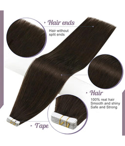 Rebecca Tape in Hair Extensions Straight Human Hair Extensions 50G/20Pcs For Women - #2 Dark Brown